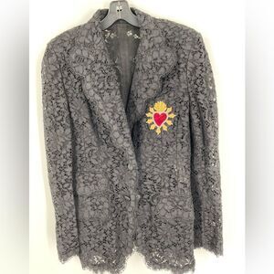 Dolce & Gabbana Lace Pattern Black Blazer Jacket size 46
